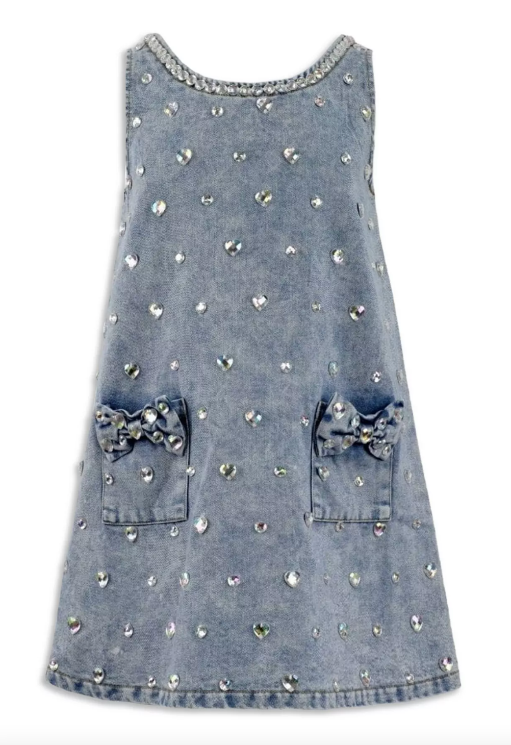 Crystal heart denim bow dress