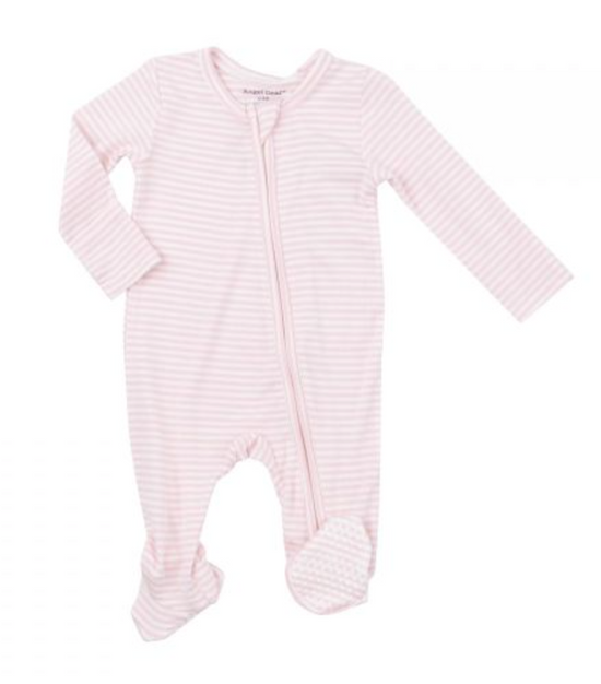 Light pink stripe 2 way zipper footie