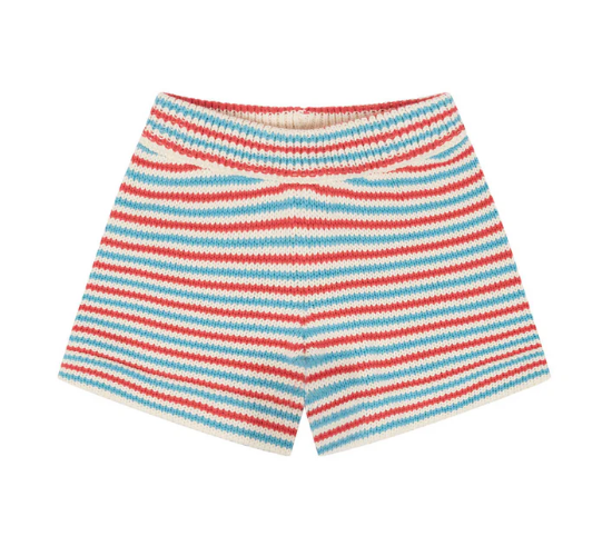 unisex red and niagara stripe knit short