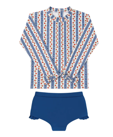 girls strawberry fields tie knot sleeve rashguard set
