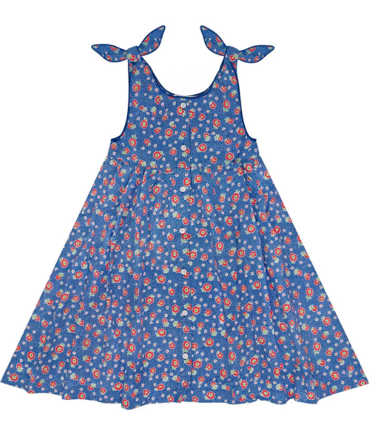 girls navy floral tie knot button front dress
