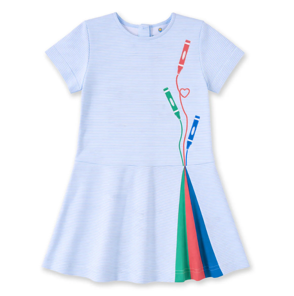 Stripe Knit Dress With Applique Crayons