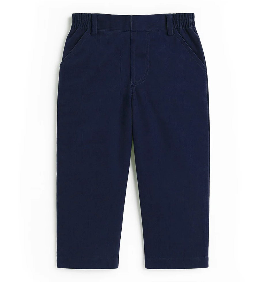 Navy Corduroy Fake Fly Pants