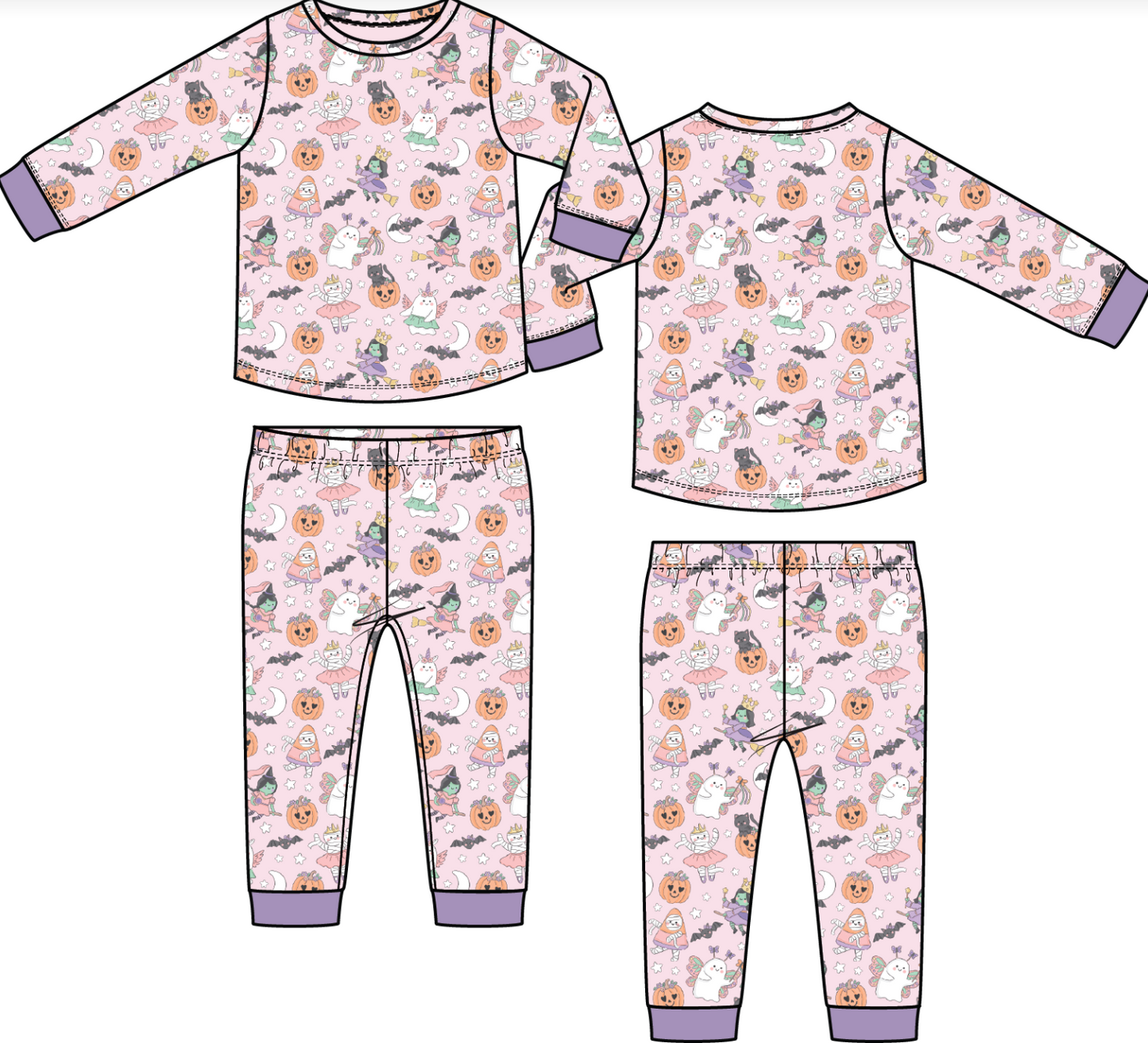 Halloween Monster Dress Up Pink - Long Sleeve Loungewear Set