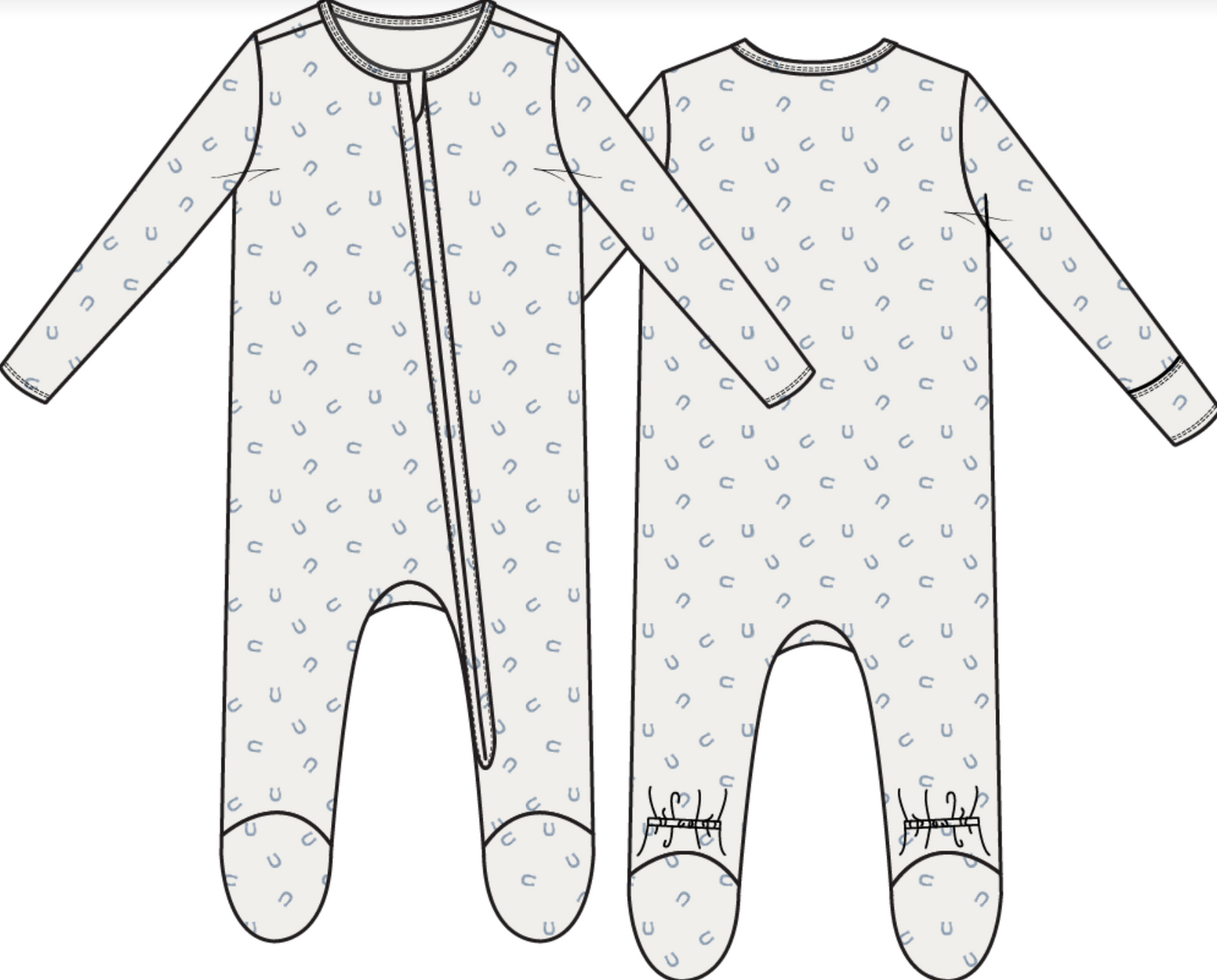 Little Horseshoes Blue - 2 Way Zipper Footie