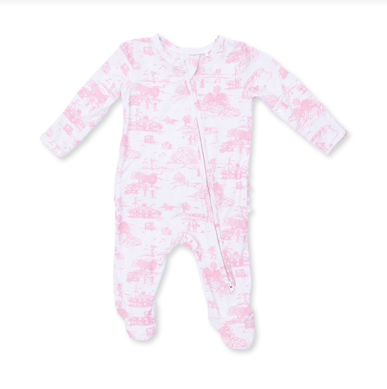 Golf Toile Pink - 2 Way Ruffle Back Zipper Footie