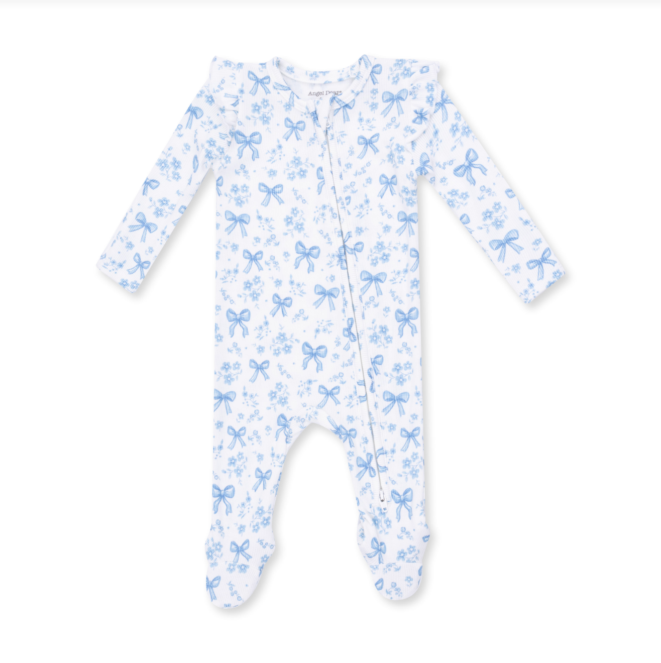 Blue Bows and Flowers - 2 Way Ruffle Sleeve Zipper Footie