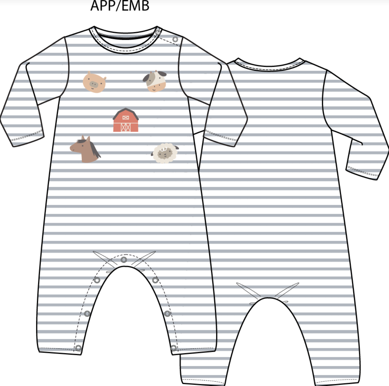 Cows Blue - Long Sleeve Snap Shoulder Romper