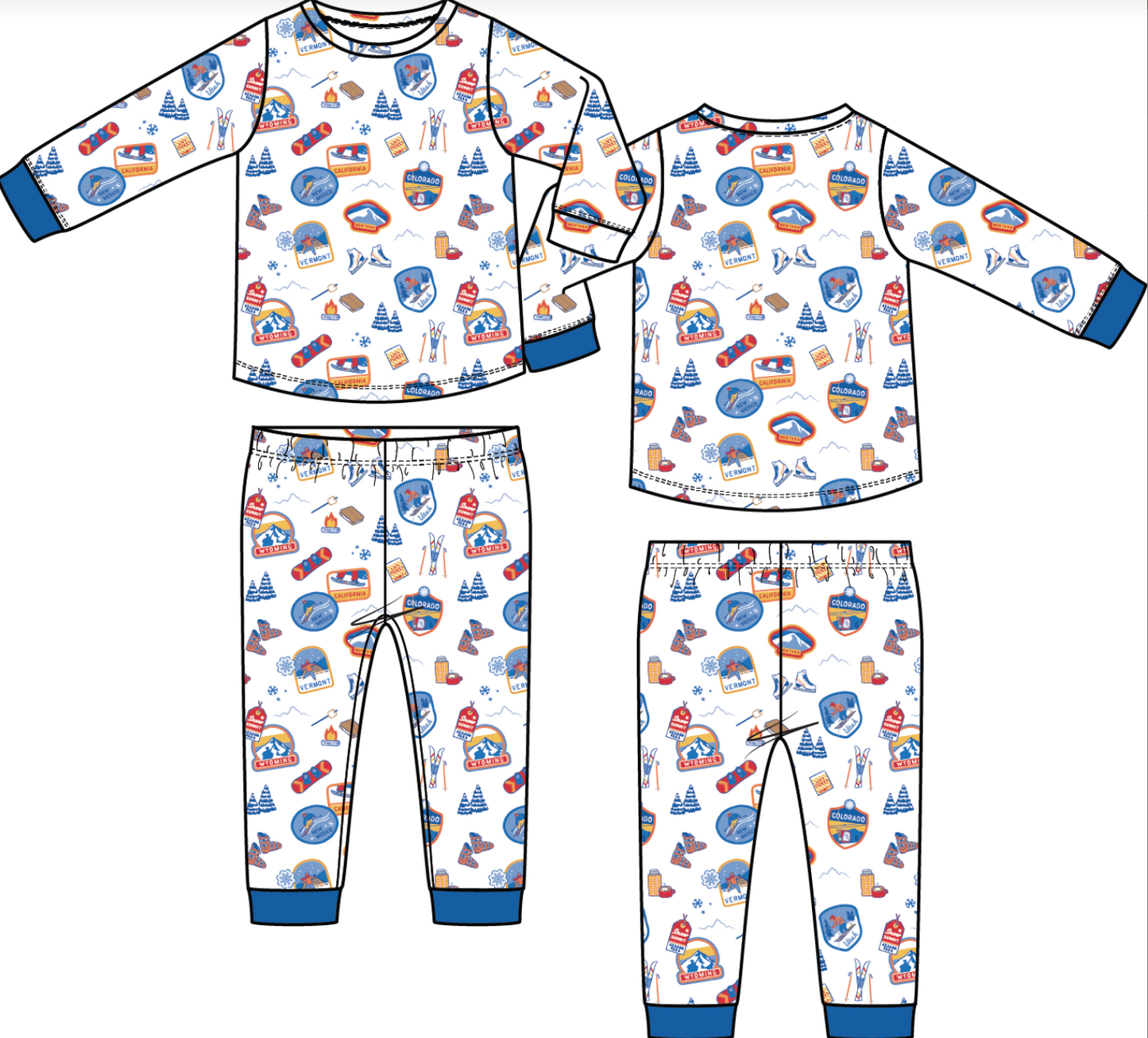 Vintage Ski Patches - Long Sleeve Loungewear Set