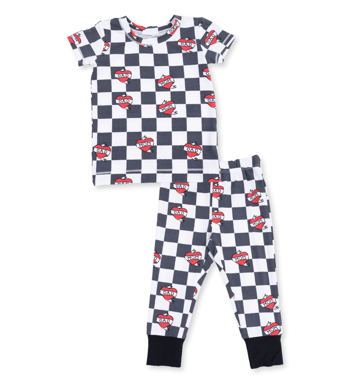 Heart Tattoo Check Black - Short Sleeve Loungewear Set