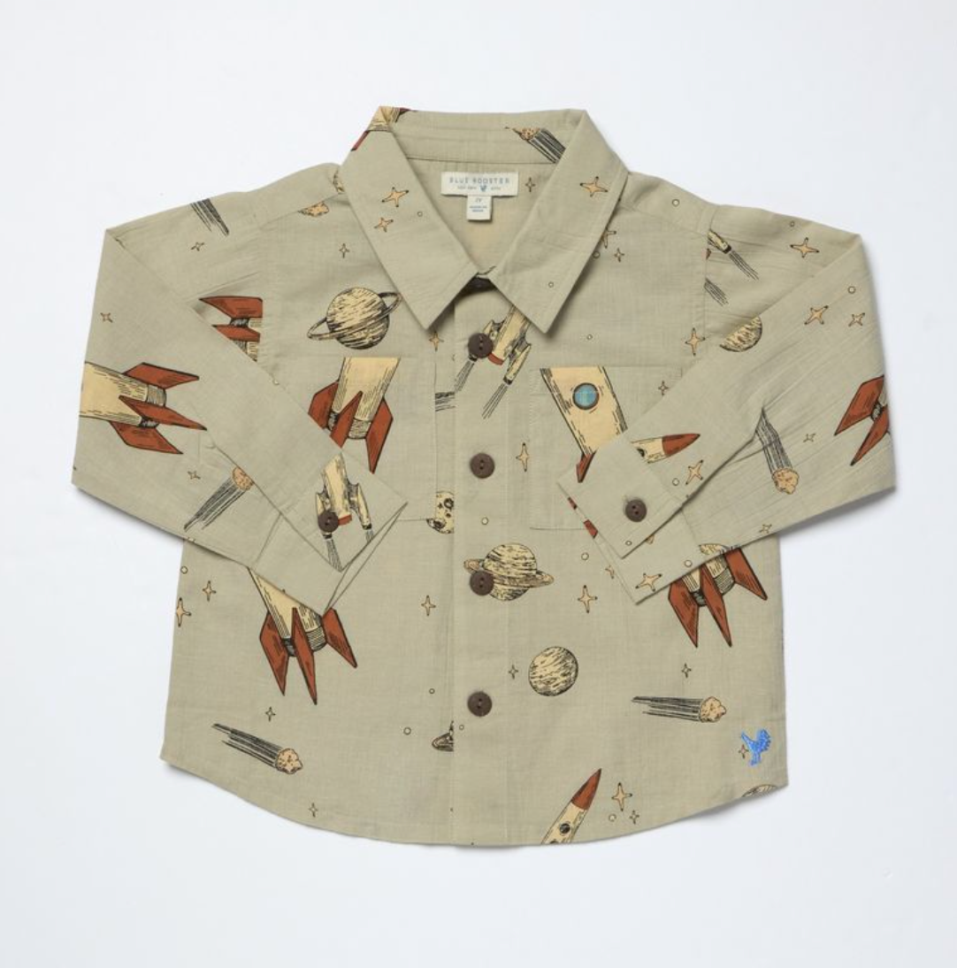Boys Long Sleeve Jack Shirt - Space Rocket