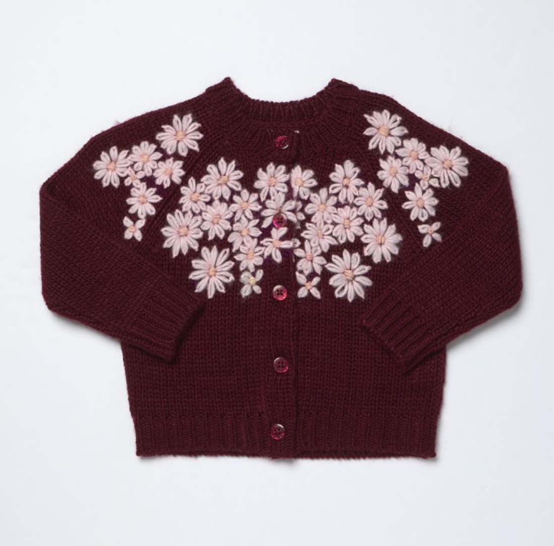 Girls Blossom Sweater - Pink Flower Embroidery