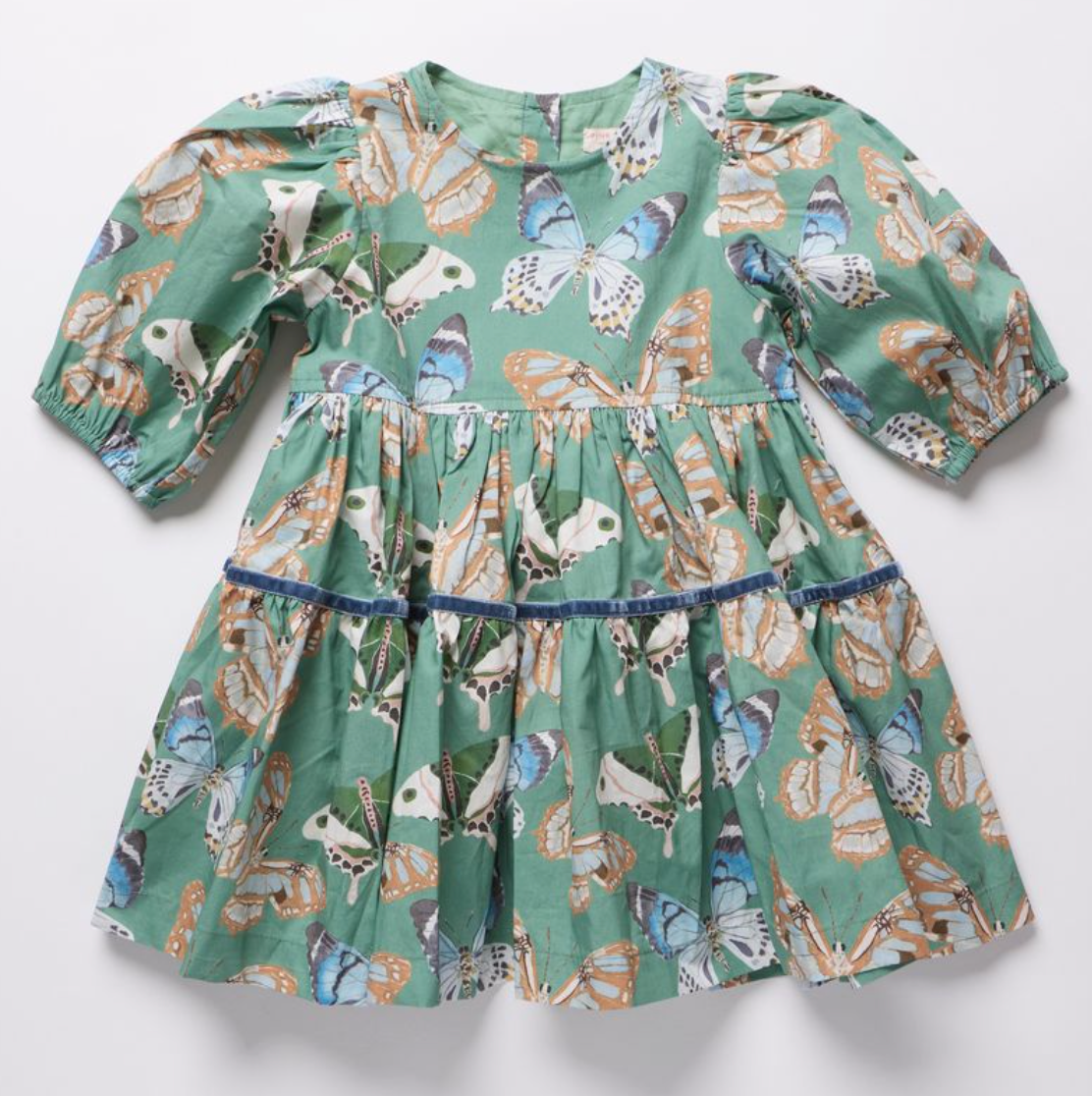 Girls Maribelle Dress - Green Butterflies