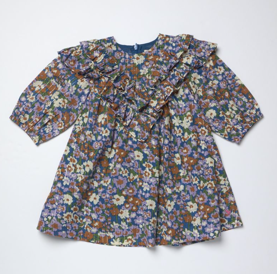 Girls Everly Dress - True Blue Sketched Floral