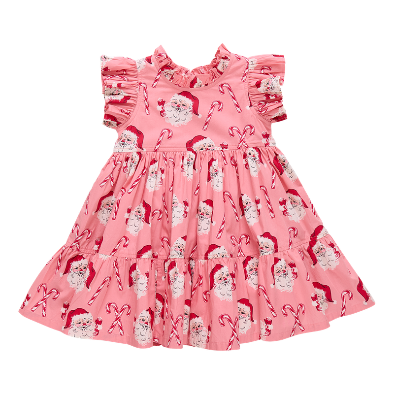 Girls Jennifer Dress - Pink Candy Cane Santa