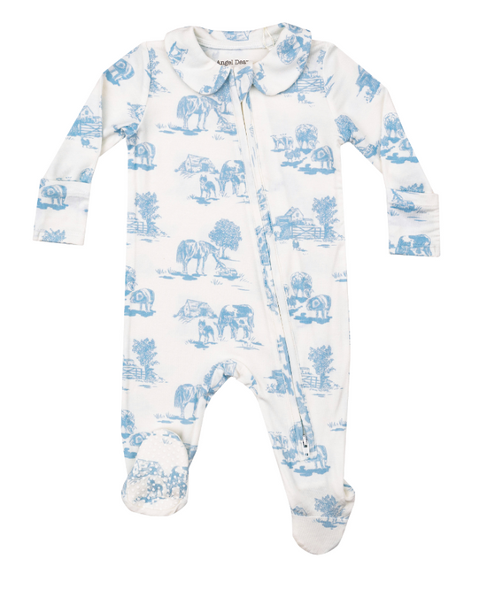 Farm toile 2 way zip footie