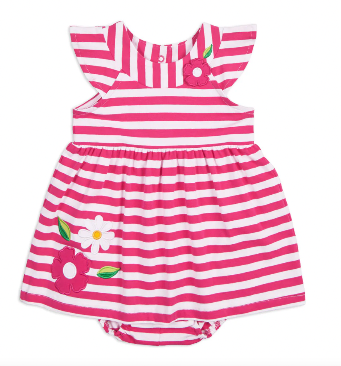 Stripe Knit Romper With Flowers 3M-24M