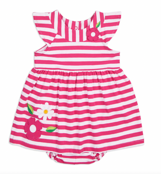 Stripe Knit Romper With Flowers 3M-24M