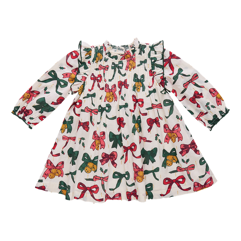 Girls Jaipur Dress - Christmas Bows and Bells