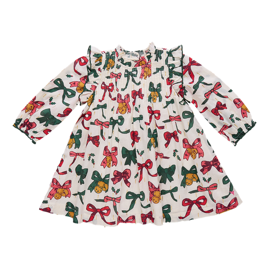 Girls Jaipur Dress - Christmas Bows and Bells