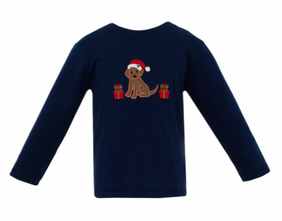 CHRISTMAS PUPPY - Navy blue solid knit boy's T-shirt L/S