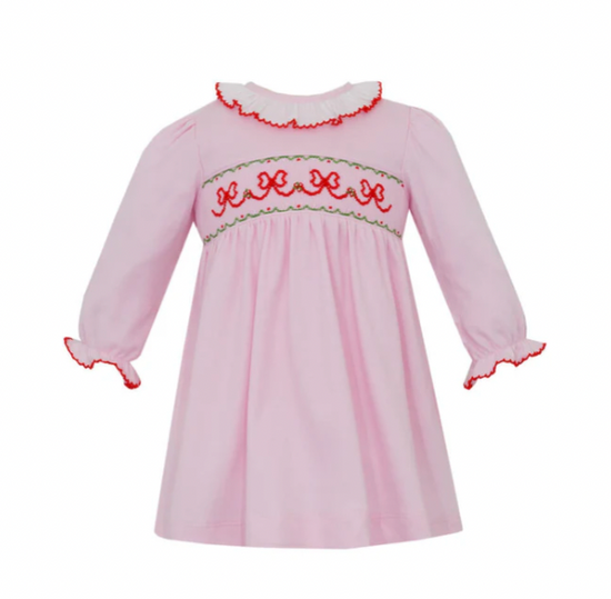 RED BOWS- Pink knit dress L/S