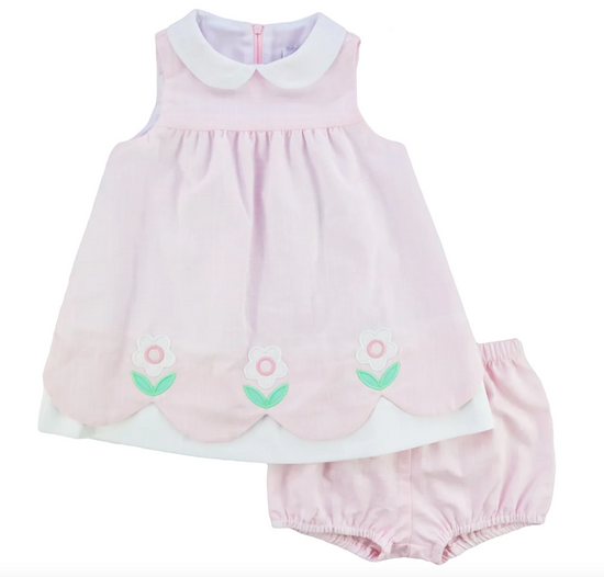 Linen-Look Dress & Bloomer With Flowers 3M-24M