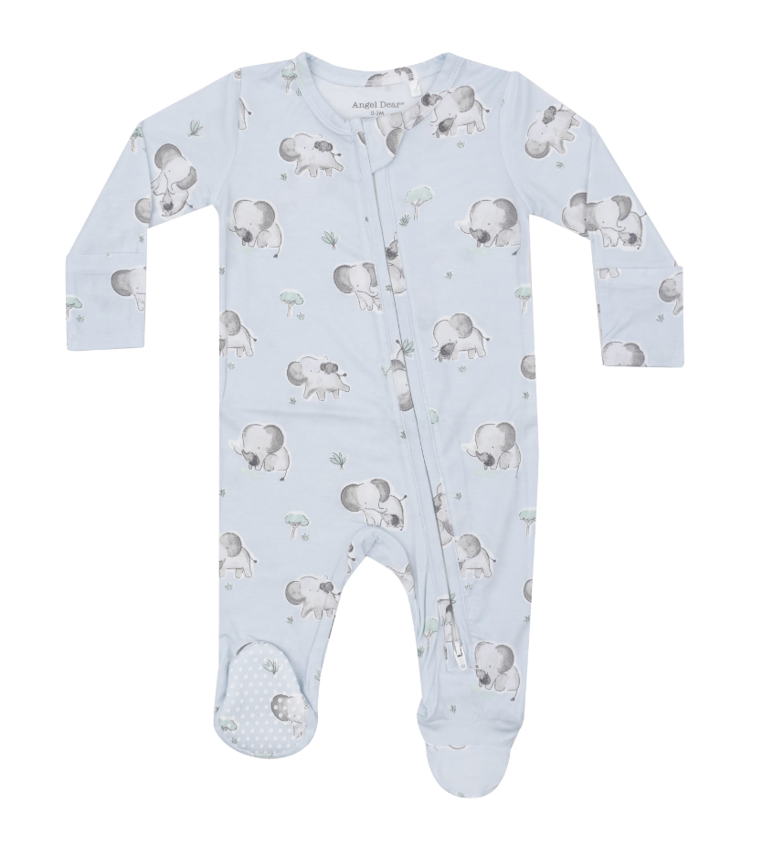 Grey Elephants 2 way zipper footie