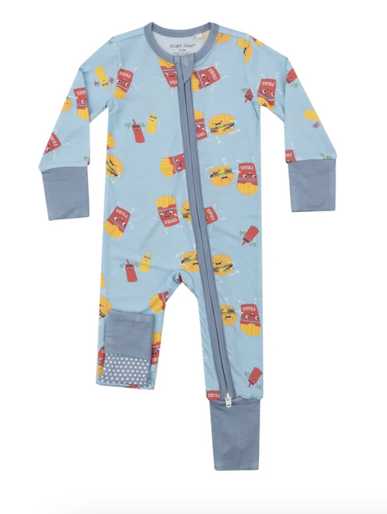 2 Way Zipper Romper Fast Food Blue