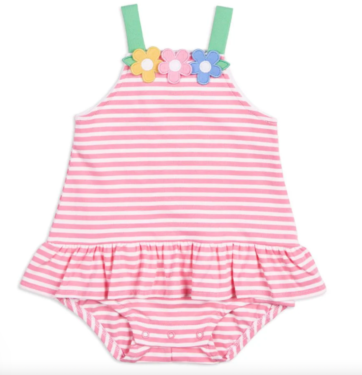Stripe Knit Romper With Flowers 3M-24M
